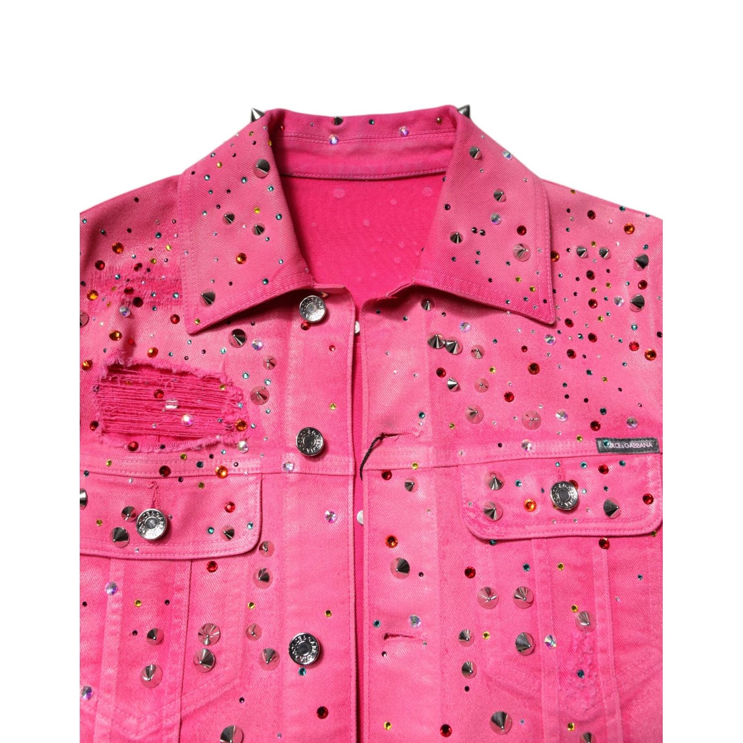 Dolce & Gabbana Pink Crystal Embellished Cotton Denim Jacket