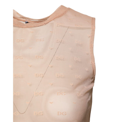 Dolce & Gabbana Beige Nylon Logo Monogram Sleeveless Tank Top