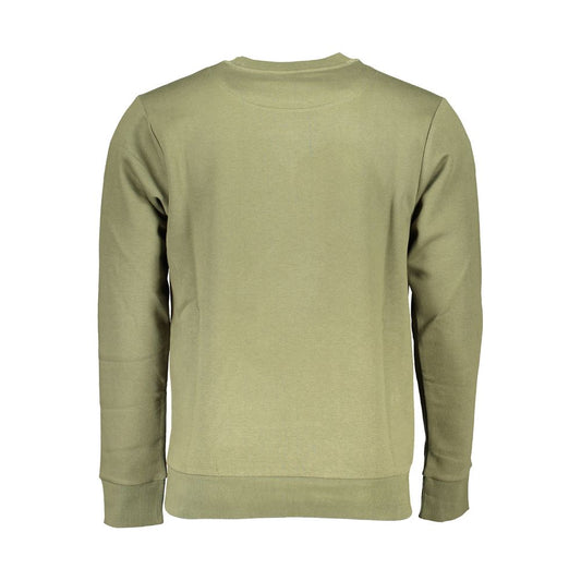 Back view of U.S. Grand Polo green cotton fleece sweater with overlong sleeves, crew neck, and embroidered logo.