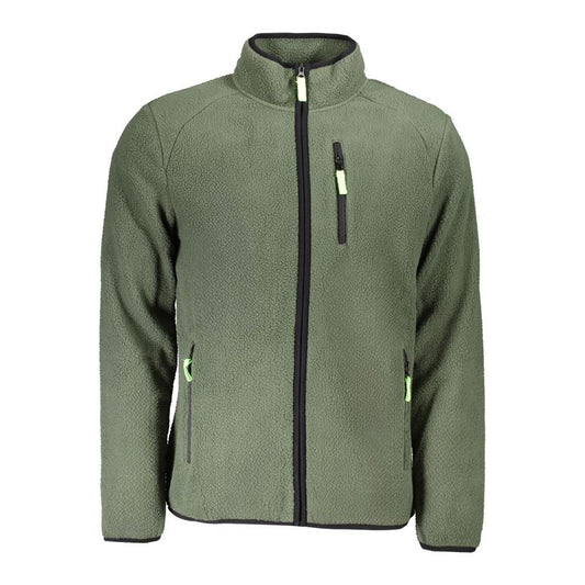 Green polyester men's sweater with zipper and multiple pockets by Norway 1963, blending style and utility for practical fashion.