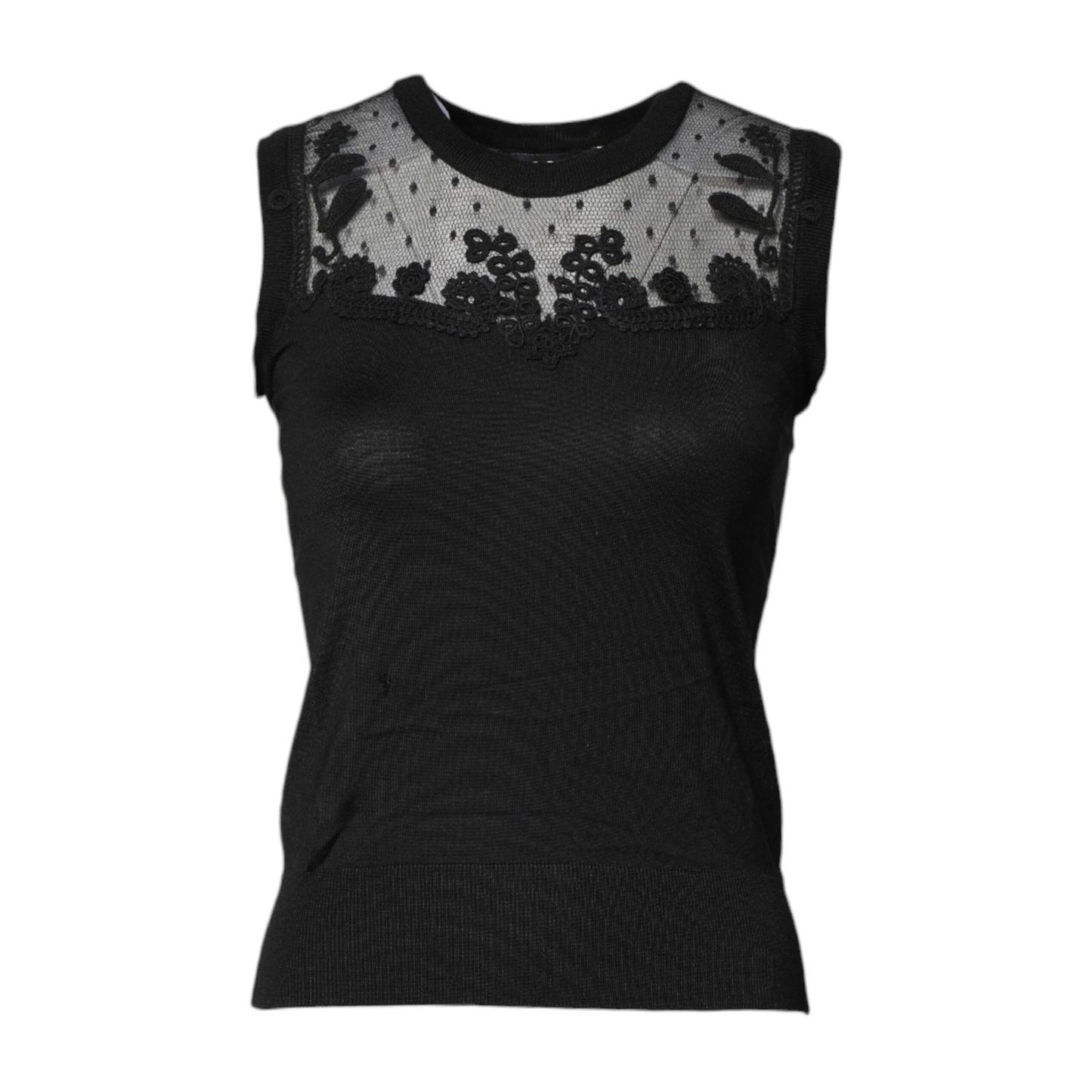 Dolce & Gabbana Black Lace Sheer Crew Neck Sleeveless Top
