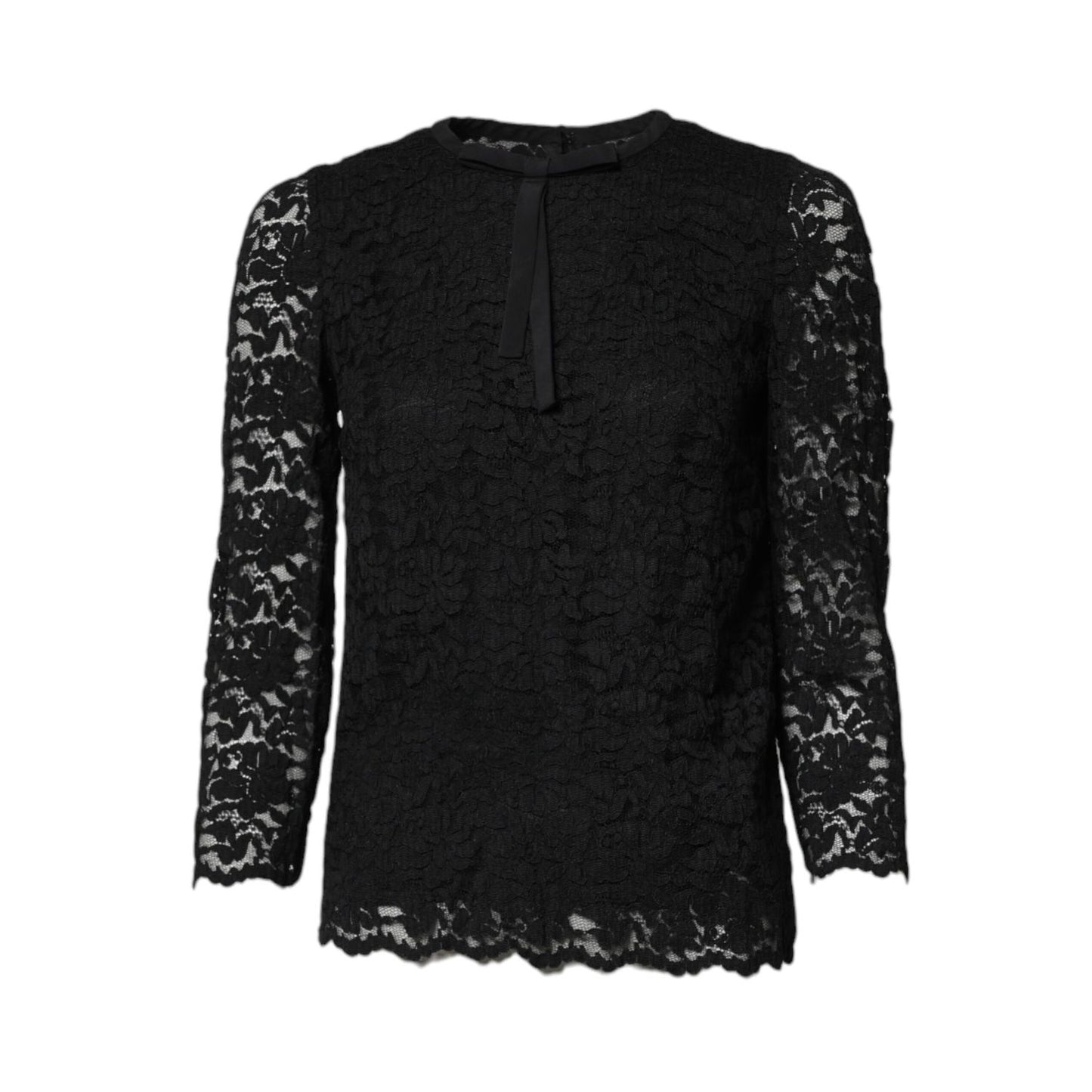 Dolce & Gabbana Black Lace STAFF Crew Neck Long Sleeves Top