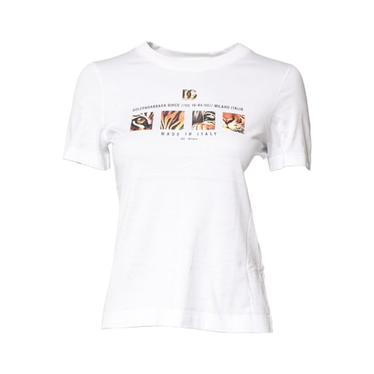 Dolce & Gabbana White Cotton Graphic Print Crew Neck T-shirt TSH878598-40