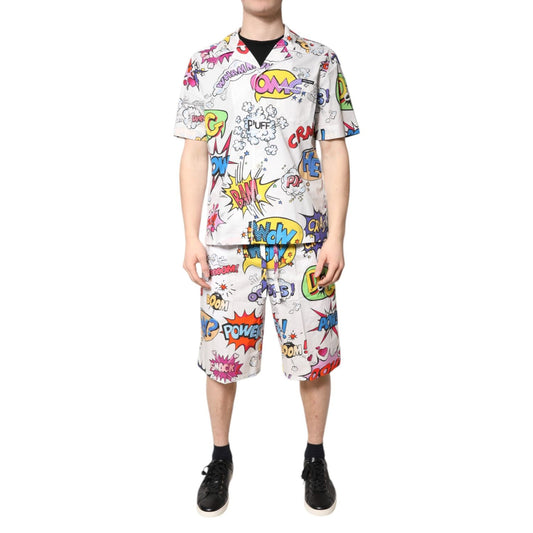 Dolce & Gabbana White Cartoon Print Cotton Men Pajama Set Sleepwear KOS2281-37