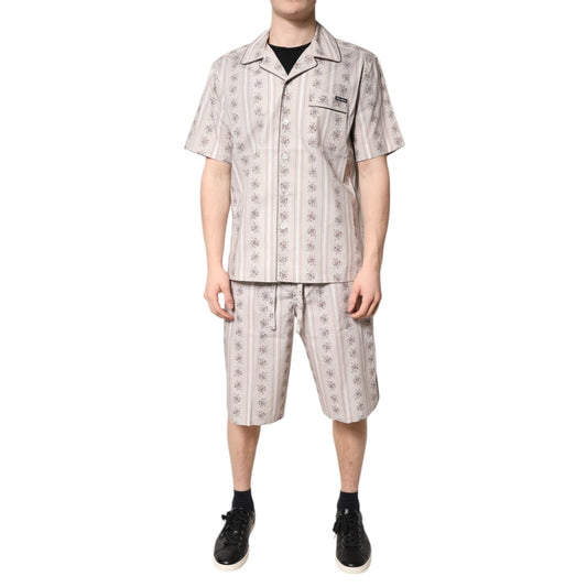 Dolce & Gabbana Beige Floral Print Cotton Men Pajama Set Sleepwear KOS2283-38