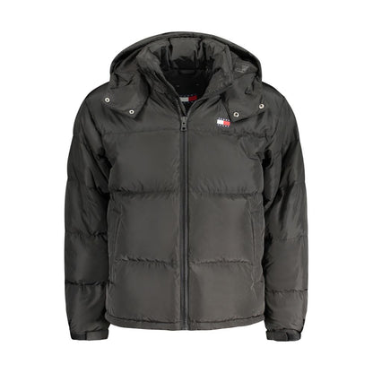 Tommy Hilfiger Black Recycled Polyester Men Jacket with detachable hood and logo