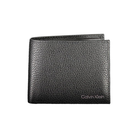 Calvin Klein black leather men's wallet with RFID-blocking technology, featuring sleek design and elegant logo.