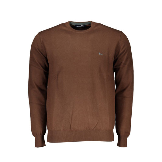 Harmont & Blaine brown crew neck embroidered sweater, long-sleeved, 60% cotton, elegant wardrobe staple with logo embroidery.