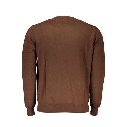 Back view of Harmont & Blaine brown crew neck sweater, showcasing elegant design, long sleeves, and luxurious cotton fabric blend.