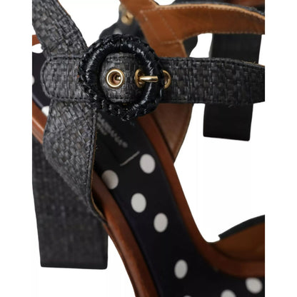 Dolce & Gabbana Black Polka Dot Leather Heels Sandals Shoes