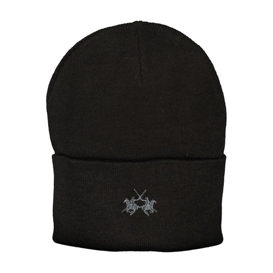 La Martina black polyester hat with logo embroidery. Stylish cap perfect for casual wear and fashion-forward looks.