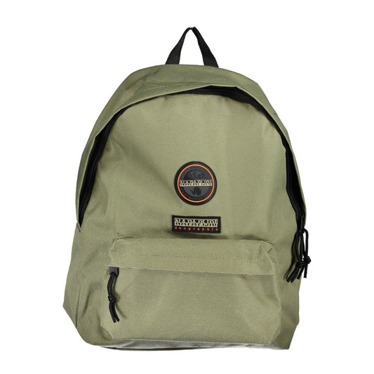 Napapijri eco-conscious green backpack with sleek design, featuring adjustable straps and logo detail. Made with 70% recycled polyester.