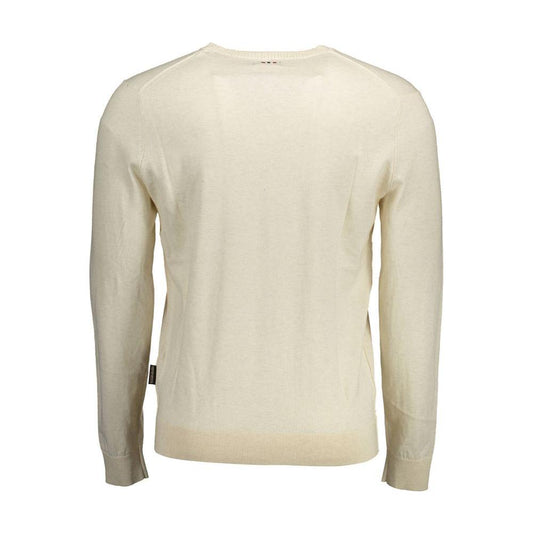 Back view of Napapijri beige cotton men's sweater with crew neck and long sleeves.