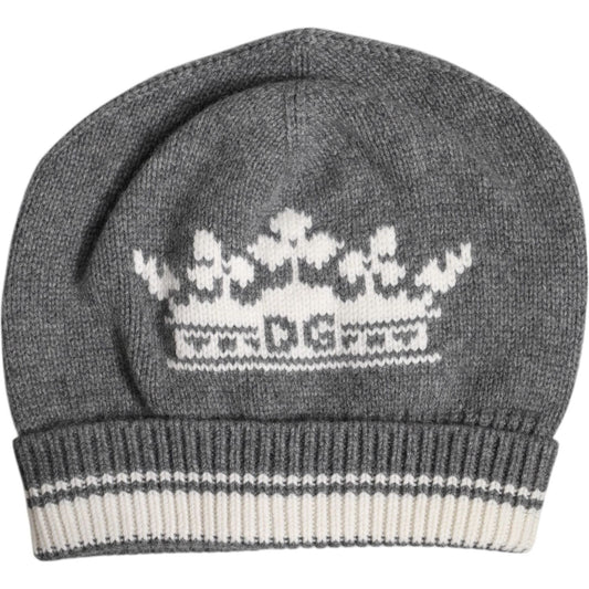Dolce & Gabbana gray cashmere beanie hat with logo, knitted winter style, made in Italy.