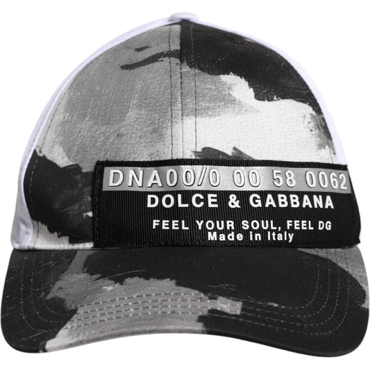 Dolce & Gabbana white gray camouflage baseball cap with logo, made in Italy, 100% authentic, cotton-elastane blend, men's accessory.