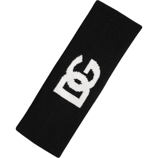 Dolce & Gabbana black and white cashmere knitted headband with DG logo, made in Italy, featuring a stylish design and premium materials.