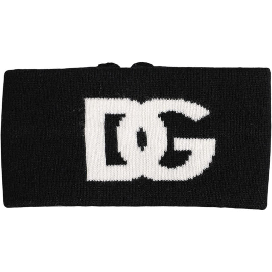 Dolce & Gabbana black and white cashmere headband with logo, zipper closure, made in Italy.
