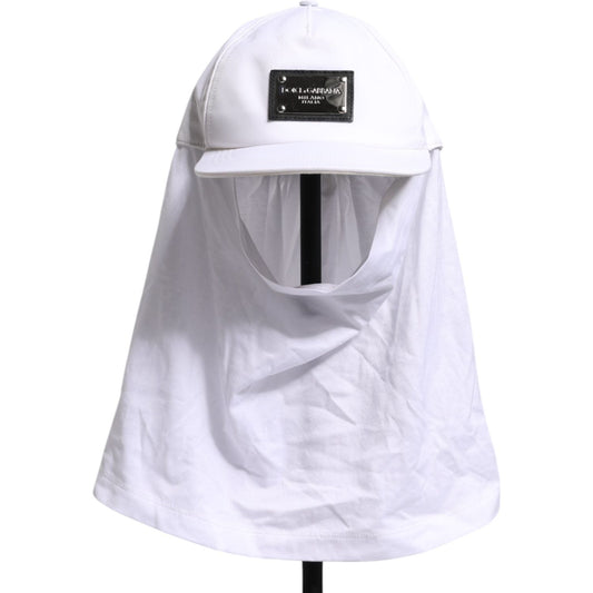 Dolce & Gabbana White Cotton DG Logo Plaque Baseball Balaclava Cap with tags, men's fashion accessory, made in Italy.