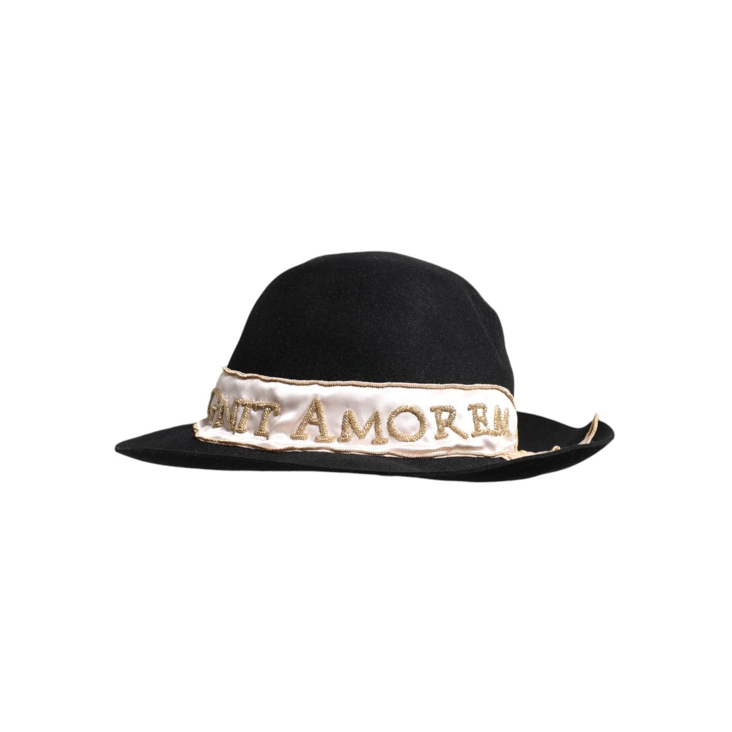 Dolce & Gabbana Black Logo Sequin Embroidery Wide Brim Hat