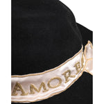 Dolce & Gabbana Black Logo Sequin Embroidery Wide Brim Hat