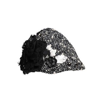 Dolce & Gabbana Black Wool White Floral Embellished Cloche Hat