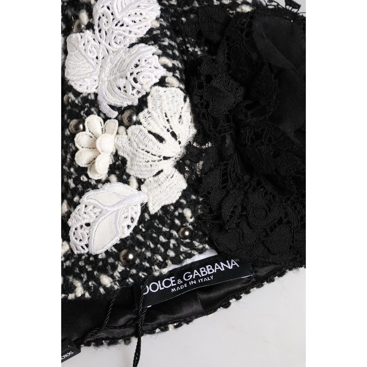 Dolce & Gabbana Black Wool White Floral Embellished Cloche Hat