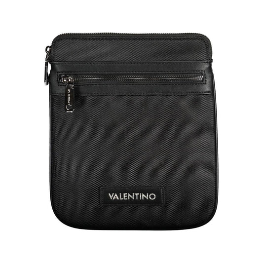 Valentino black polyester shoulder bag with adjustable strap, external and internal pockets, contrasting details, zip closure.