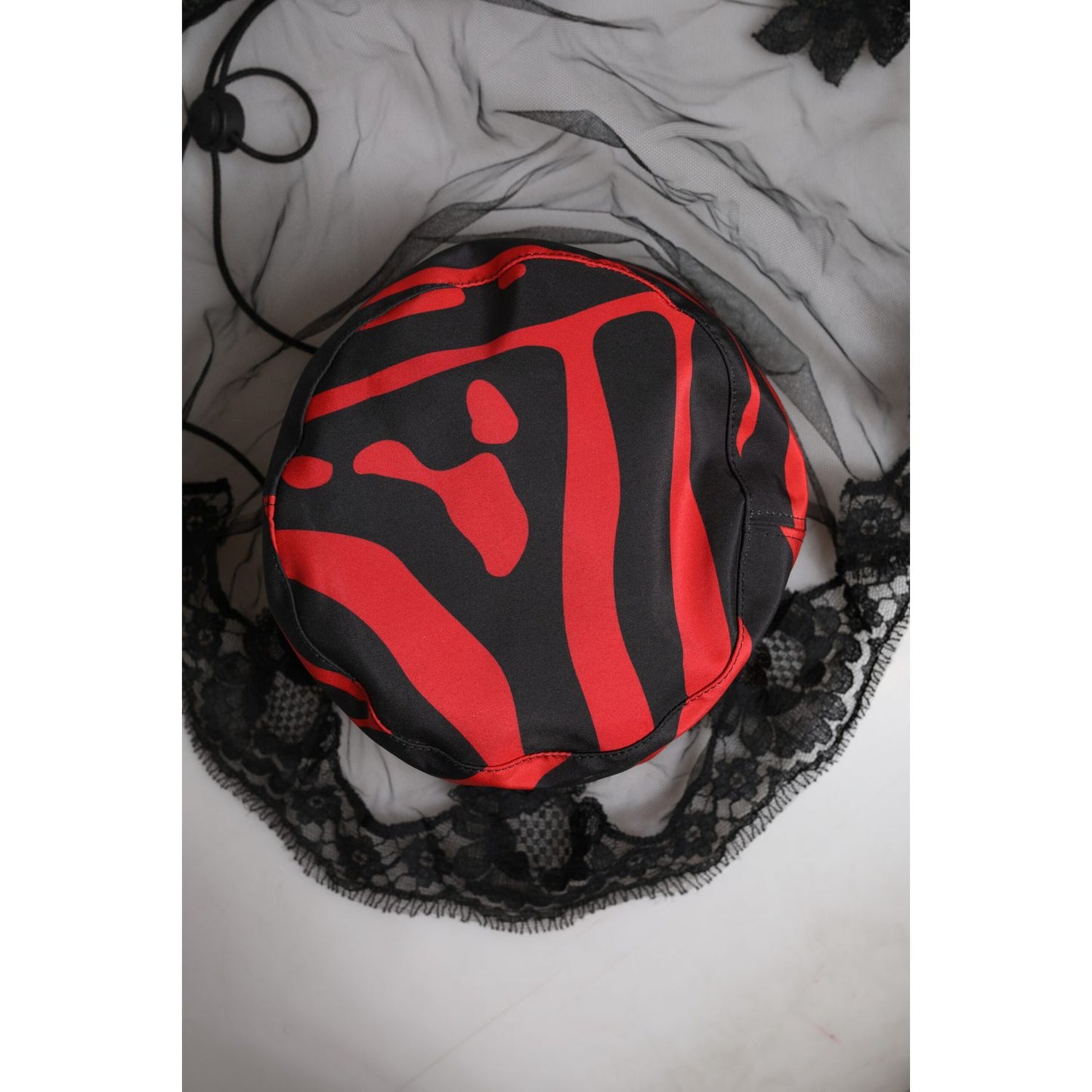 Dolce & Gabbana Black Red Stripes Lace Tulle Bucket Hat