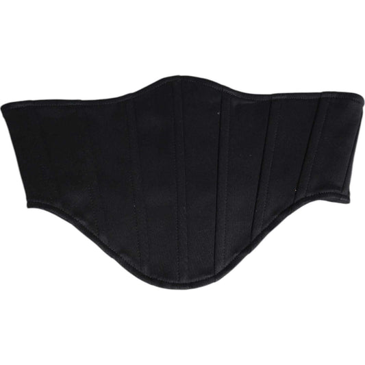 Dolce & Gabbana black cotton waist tuxedo belt cummerbund, zipper closure, stretch band, elegant accessory for suits.