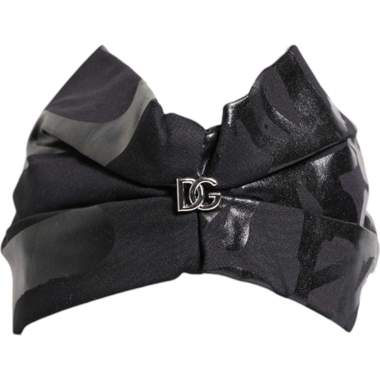 Dolce & Gabbana black nylon DG logo headband, stylish Italian-made women's accessory, 94% nylon, 6% elastane.