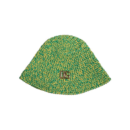 Dolce & Gabbana Green Cotton Crochet DG Logo Bucket Hat