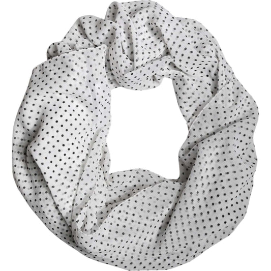 Dolce & Gabbana white polyester wrap shawl scarf with black polka dots, elegant women's accessory, size 120cm x 200cm.