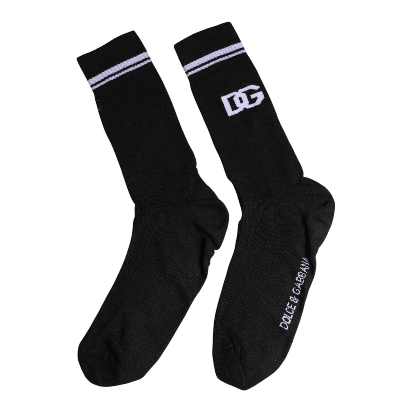 Dolce & Gabbana Black Cotton Logo Mid Calf Men Socks