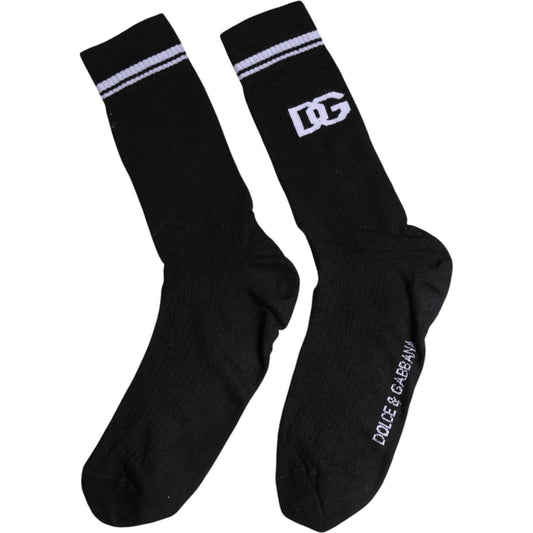 Dolce & Gabbana black cotton mid calf men's socks with logo, made in Italy