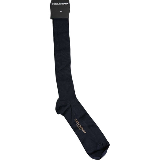 Dolce & Gabbana black viscose over the calf socks with logo details, made in Italy, men's fashion accessory.