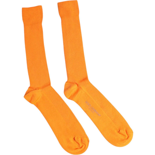 Dolce & Gabbana orange over the calf cotton socks for men with logo, made in Italy.