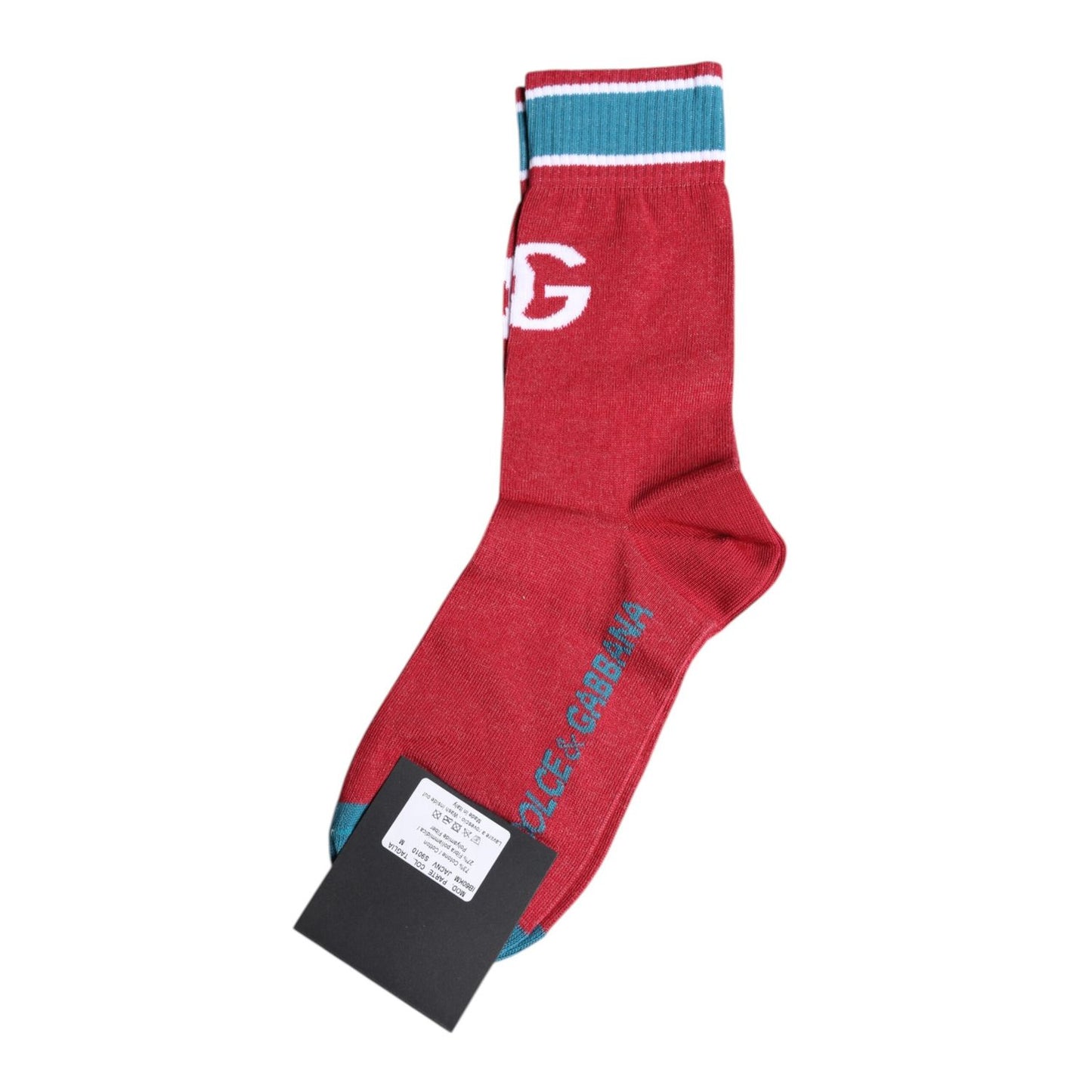 Dolce & Gabbana Red Cotton DG Logo Print Mid Calf Socks