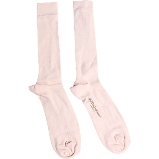 Dolce & Gabbana Ivory Cotton Over Calf Socks with Logo Print