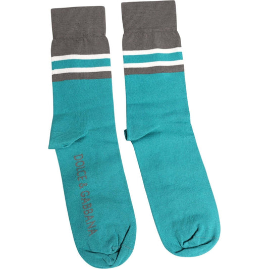 Dolce & Gabbana green gray mid calf socks with logo, unisex cotton blend, brand new, made in Italy.