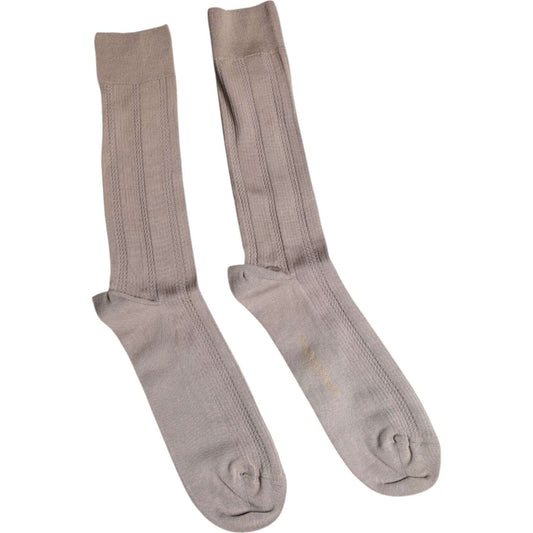 Dolce & Gabbana brown cotton stretch over calf socks with logo details, unisex, made in Italy.