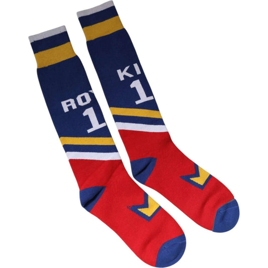 Dolce & Gabbana multicolor stretch over calf socks with logo details, made in Italy. Unisex design, cotton blend.