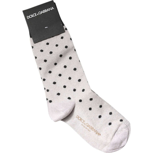 Dolce & Gabbana gray viscose stretch dotted mid calf socks with logo, made in Italy