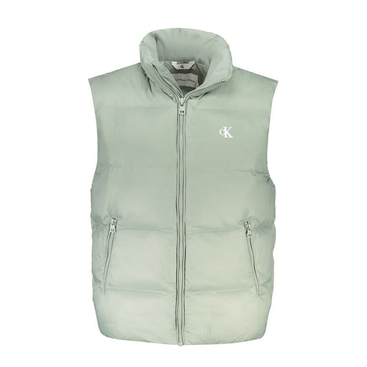 Calvin Klein green sleeveless jacket with zip, external and internal pockets, made of recycled polyester, featuring logo print.