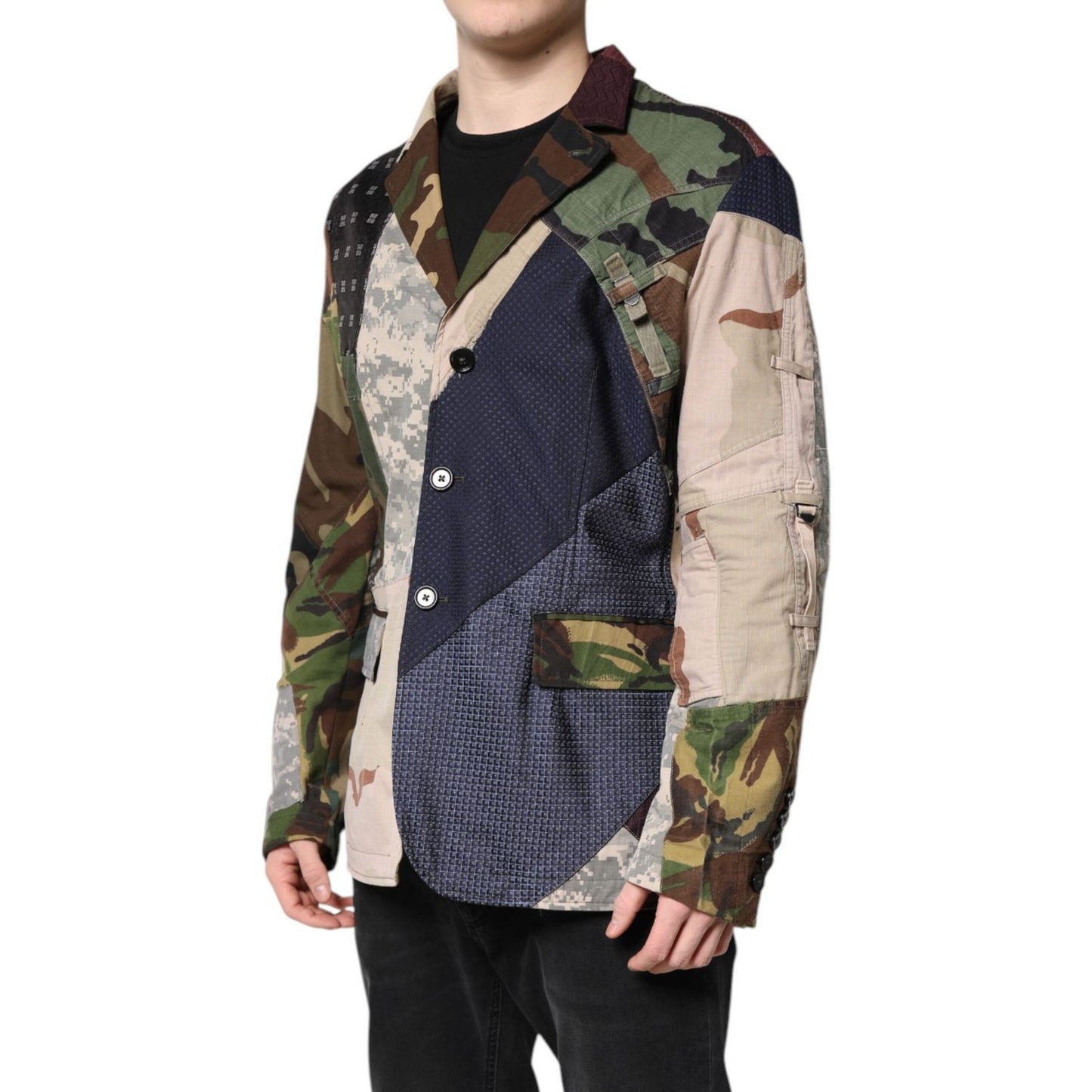 Dolce & Gabbana Multicolor Camouflage Patchwork Coat Blazer