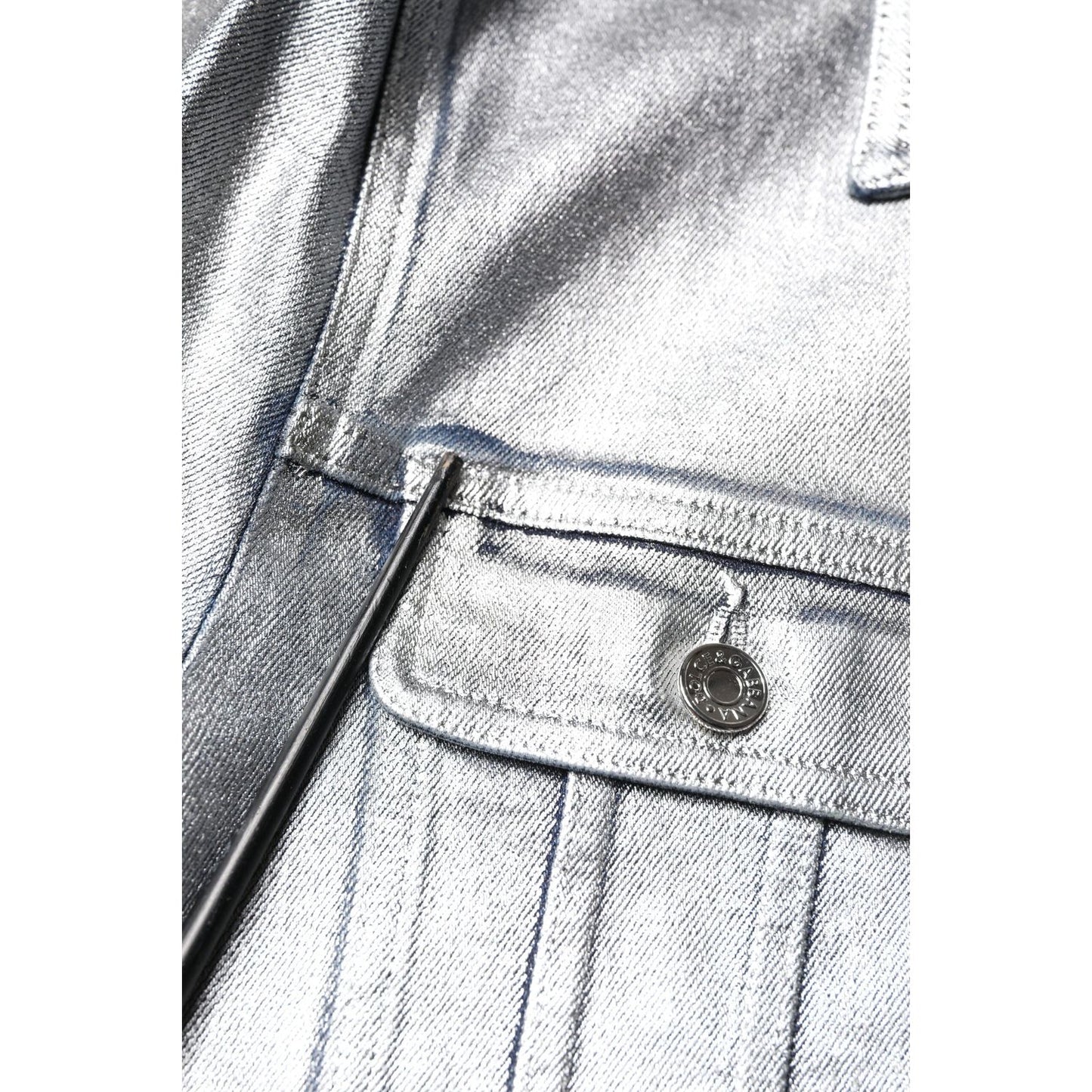 Dolce & Gabbana Silver Cotton Button Down Denim Biker Jacket