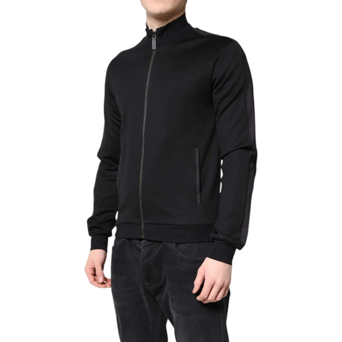 Dolce & Gabbana Black Cotton Logo Full Zip Men Bomber Jacket