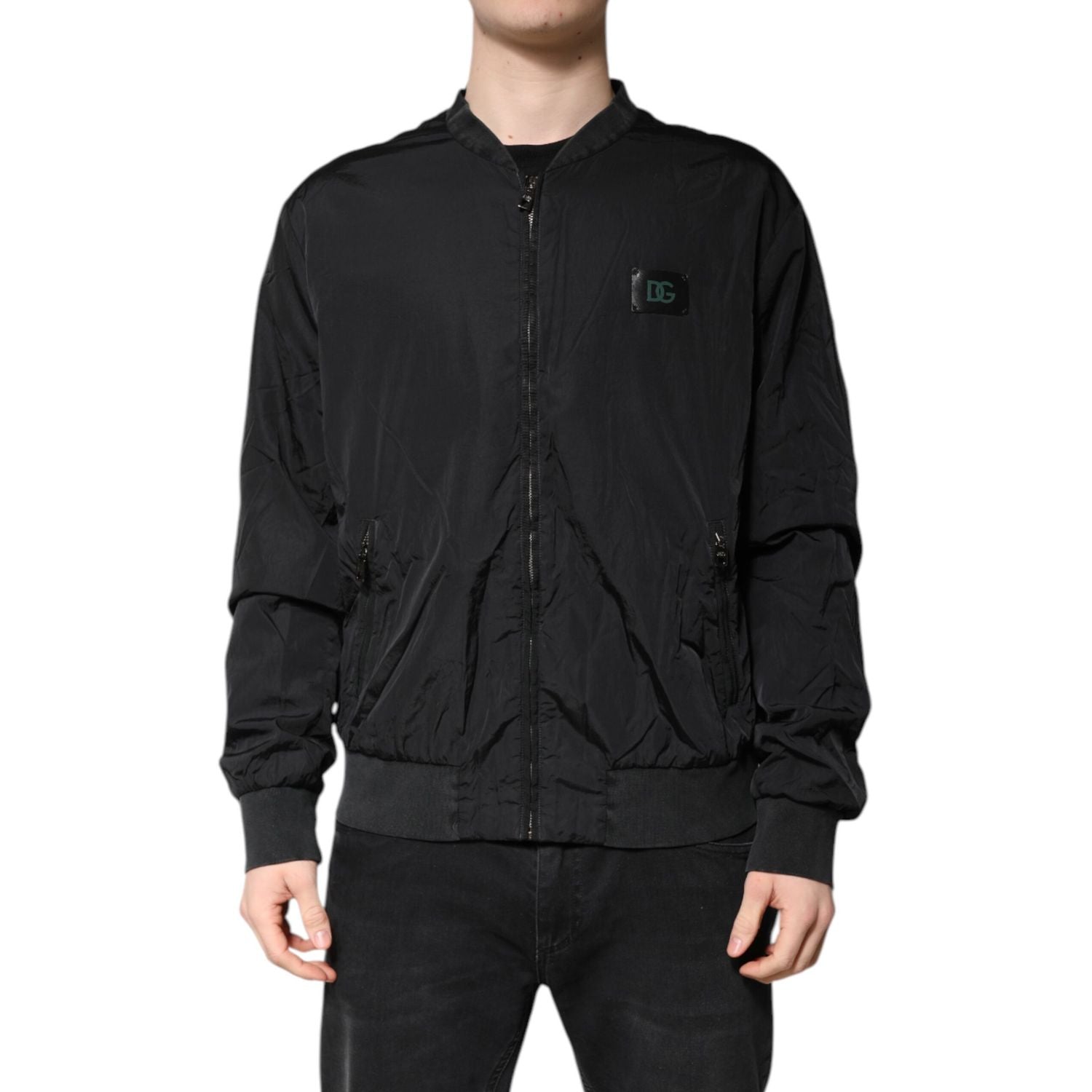 Dolce & Gabbana Black Nylon Logo Full Zip Bomber Jacket
