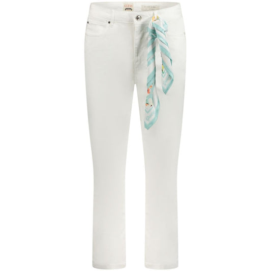 Guess Jeans White Lyocell Women's Jeans with removable scarf, stylish form-fitting design, crafted with cotton and elastomultiester for comfort.