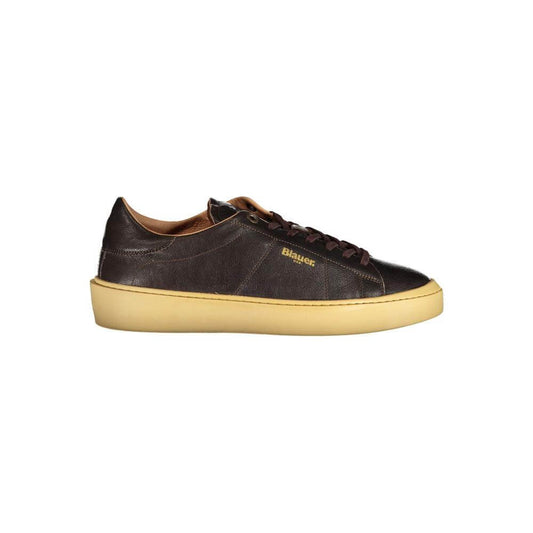 Blauer brown leather men's sneaker with contrasting details and removable insole, featuring iconic branding on the side.