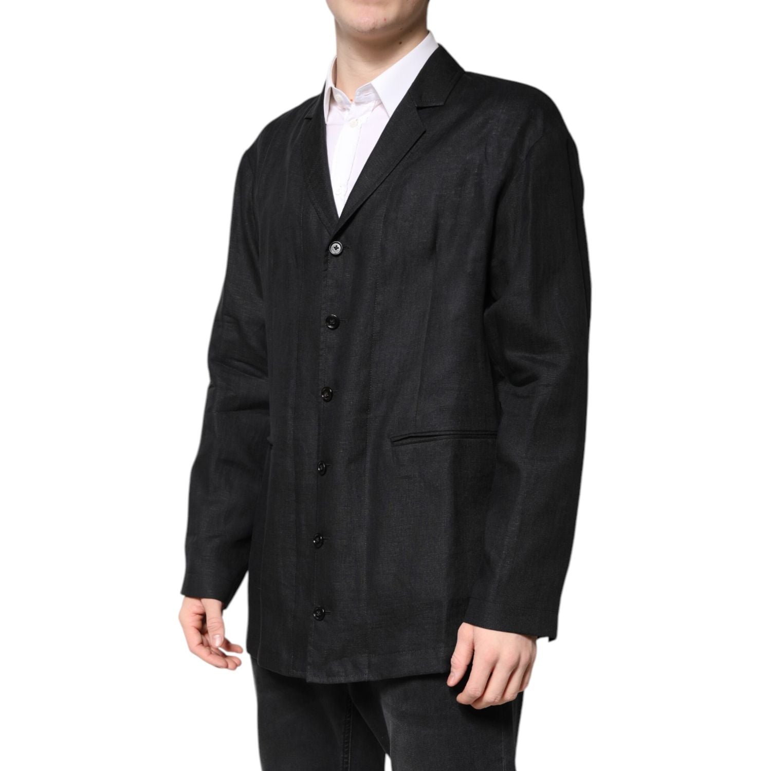 Dolce & Gabbana Black Linen Single Breasted Men Coat Blazer